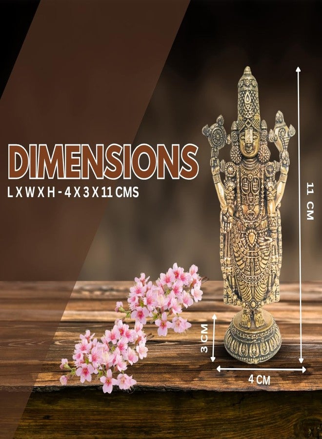 BEXCO Lord Venkateswara Brass Statue, 4 Inch Wt 125 gms Handcrafted Tirupati balaji religious idol for home temple and decor , Antique Gold Finish - Image 2