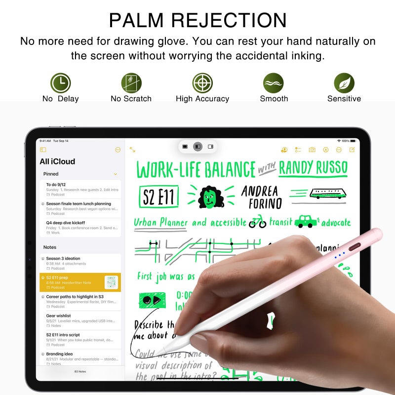 HATOKU Pen for iPad 2018-2025, HATOKU 15 Mins Fast Charging Pencil 1st Generation with Tilt & Palm Rejection for iPad Air 3/4/5/M2/M3, iPad mini 5/6/7, iPad 6/7/8/9/10/11, iPad Pro 11/12.9/M4/M5 - Pink White - Image 5