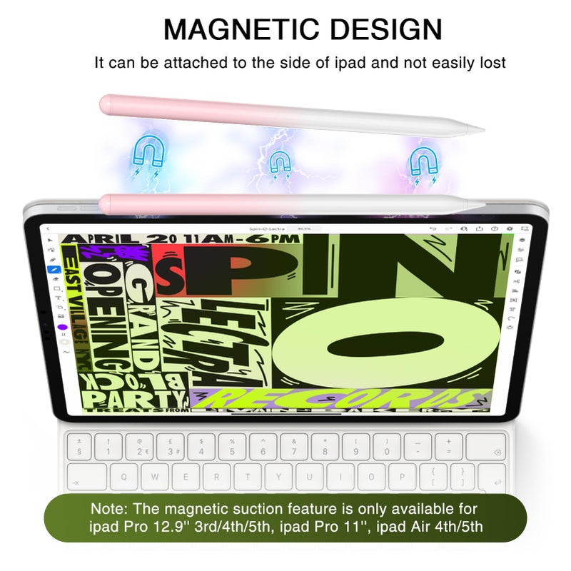 HATOKU Pen for iPad 2018-2025, HATOKU 15 Mins Fast Charging Pencil 1st Generation with Tilt & Palm Rejection for iPad Air 3/4/5/M2/M3, iPad mini 5/6/7, iPad 6/7/8/9/10/11, iPad Pro 11/12.9/M4/M5 - Pink White - Image 4