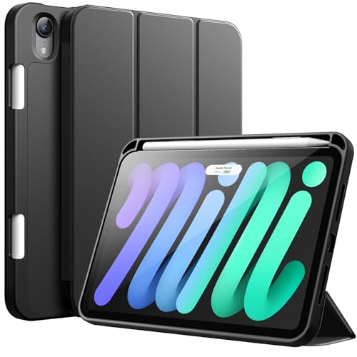 JETech Case for iPad mini A17 Pro 2024 Model 7th Generation mini 6 2021 Model 6th Generation Slim Tablet Cover with Soft TPU Back Auto WakeSleep Black - Image 1