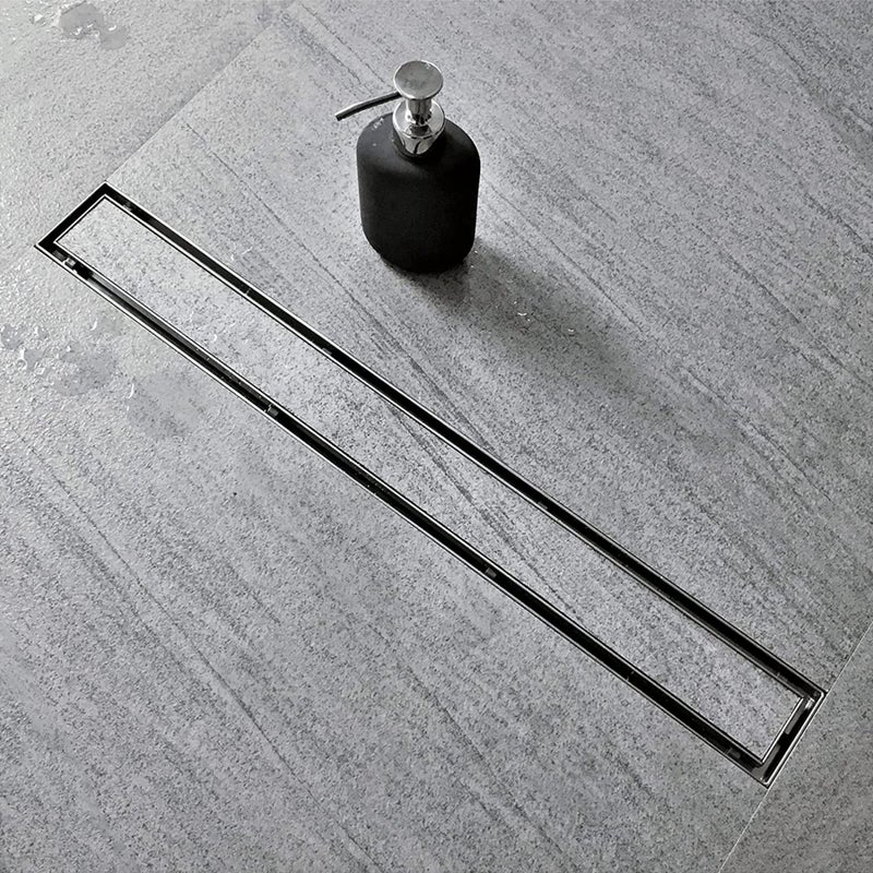 RUHE قناة تصريف الدش مع إدخال الرخام Ruhe® | 24 × 4 بوصة تصريف مياه الصرف الصحي للأرضيات للرخام بسمك 21 مم | قناة تصريف دش غير مرئية من الفولاذ المقاوم للصدأ 304 | قناة تصريف مع فخ للصراصير وثقب جانبي - Image 1