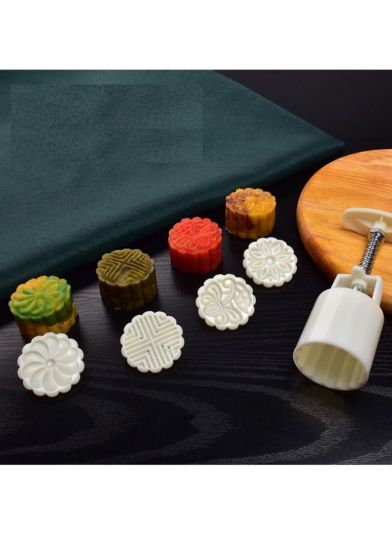 DubaiGallery Mooncake Press Molds,Mid Autumn Festival Mooncake Mold Set 50g Flower Moon Cake Mold with 6Pcs Stamps (White) - Image 3