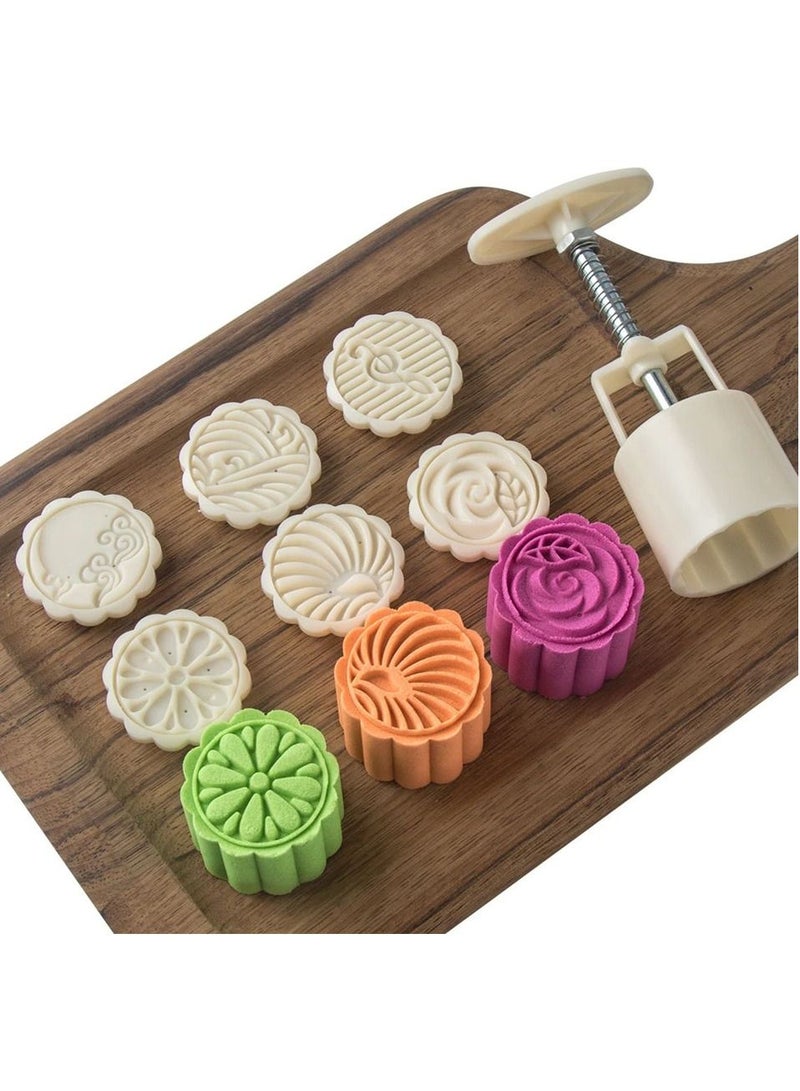 DubaiGallery Mooncake Press Molds,Mid Autumn Festival Mooncake Mold Set 50g Flower Moon Cake Mold with 6Pcs Stamps (White) - Image 1