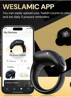 Generic Smart Tasbeeh Ring with Prayer Reminder, OLED Display, Waterproof, and 10 Days Battery Life Latest Version - Size 18-20mm Black  - Image 2