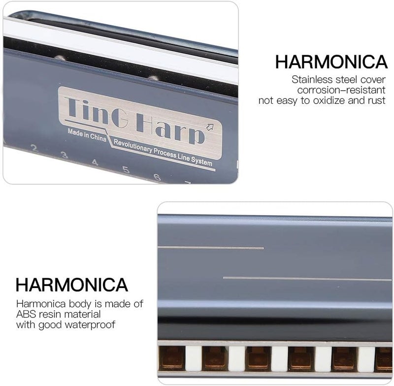 10 - Hole Harmonica in Bb Key, White, Mouthorgan with Sound Hole Marks - Sensitive Pronunciation, Cover, Ideal for Beginners and Performance (White) - Image 4