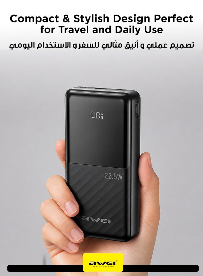 أوي باور بانك بسعة 20,000 ملي أمبير - شاحن محمول بقدرة 22.5 واط مع كابلات مدمجة تايب سي و لايتنق، شاشة رقمية، تصميم مدمج و سهل الحمل، مع توافق واسع مع أجهزة آيفون و سامسونج و آيباد و غيرها 20000 mAh - Image 3