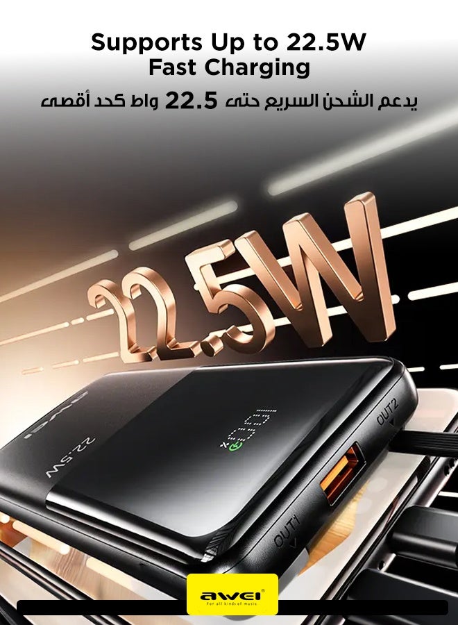 أوي باور بانك بسعة 20,000 ملي أمبير - شاحن محمول بقدرة 22.5 واط مع كابلات مدمجة تايب سي و لايتنق، شاشة رقمية، تصميم مدمج و سهل الحمل، مع توافق واسع مع أجهزة آيفون و سامسونج و آيباد و غيرها 20000 mAh - Image 4