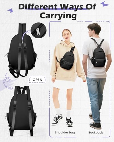SEAFEW Small Black Sling Crossbody Bag for Men Women, Shoulder Daypack Mini Anti-Theft Cross Body Motorcycle Chest Bags, Small One Strap Fanny Back Pack for Casual Travel Hiking Sport Gym - Image 4