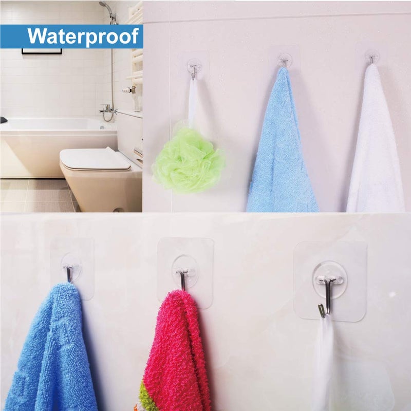 LOPEN STU Premium Wall Hooks, 22 lbs(MAX) Heavy Duty Self Adhesive Hooks, Nail Free Transparent Seamless Hooks, Waterproof and Oilproof, Suitable for Bathroom Kitchen Reusable Utility Hooks -12PCS - Image 3