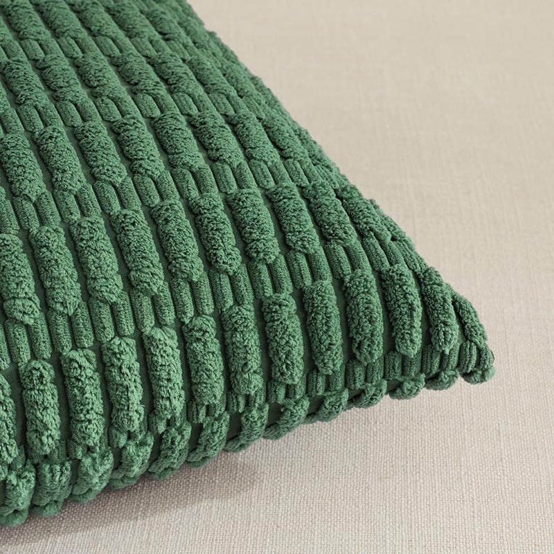 Fancy Homi 2 Packs Green Decorative Throw Pillow Covers 26x26 Inch for Living Room Couch Bed Sofa, Rustic Farmhouse Boho Home Decor, Soft Striped Corduroy Square Cushion Case 66x66 cm - Image 4