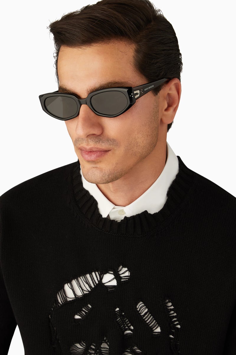 جنتل مونستر نظارات شمسية Gentle Monster DEVON Col.01 55 بتصميم عين القطة للجنسين - أسود/رمادي شفاف - Image 5