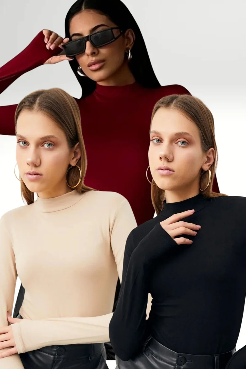 Bipantolon BIPANTOLON Women's 3-Pack Slim Fit Half Turtleneck Bodysuits