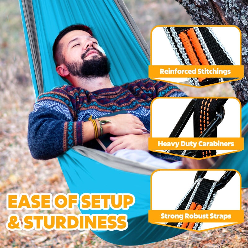 NATUREFUN Ultra-Light Travel Camping Hammock | 300kg Load Capacity,(275 x 140 cm) Breathable,Quick-Drying Parachute Nylon | 2 x Premium Carabiners,2 x Nylon Slings Included | Outdoor Indoor Garden - Image 5