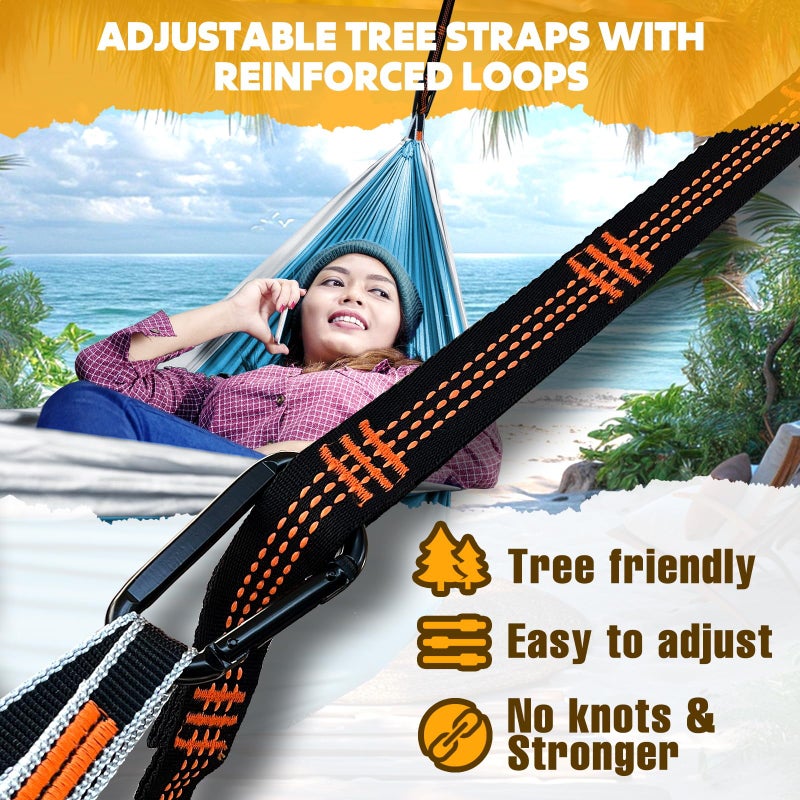 NATUREFUN Ultra-Light Travel Camping Hammock | 300kg Load Capacity,(275 x 140 cm) Breathable,Quick-Drying Parachute Nylon | 2 x Premium Carabiners,2 x Nylon Slings Included | Outdoor Indoor Garden - Image 3