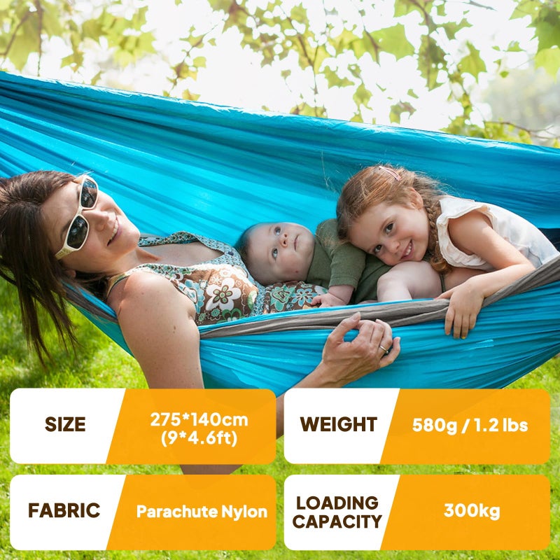 NATUREFUN Ultra-Light Travel Camping Hammock | 300kg Load Capacity,(275 x 140 cm) Breathable,Quick-Drying Parachute Nylon | 2 x Premium Carabiners,2 x Nylon Slings Included | Outdoor Indoor Garden - Image 2