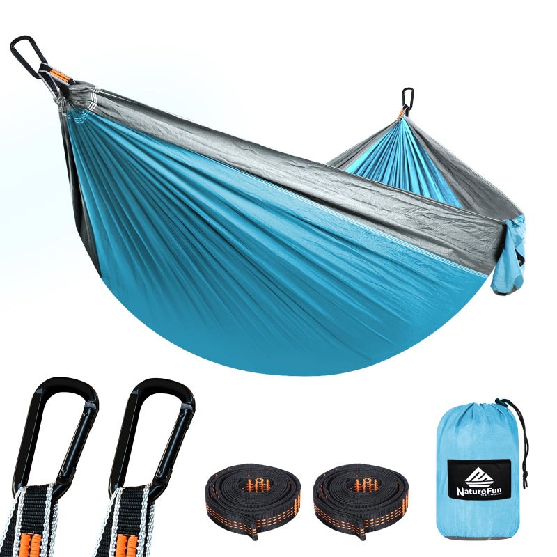NATUREFUN Ultra-Light Travel Camping Hammock | 300kg Load Capacity,(275 x 140 cm) Breathable,Quick-Drying Parachute Nylon | 2 x Premium Carabiners,2 x Nylon Slings Included | Outdoor Indoor Garden - Image 1