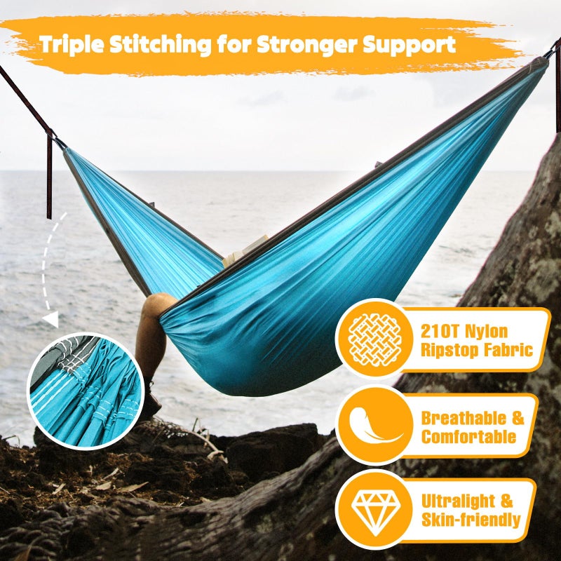 NATUREFUN Ultra-Light Travel Camping Hammock | 300kg Load Capacity,(275 x 140 cm) Breathable,Quick-Drying Parachute Nylon | 2 x Premium Carabiners,2 x Nylon Slings Included | Outdoor Indoor Garden - Image 4