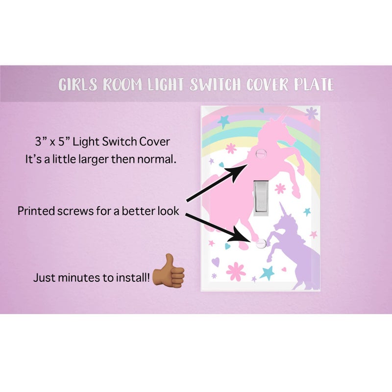 Create-A-Mural Girls Room Decor Light Switch Cover Plate Kids Room, Decorative Wall Accent for Baby Nursery, Teen Toddler Bedroom Bathroom Playroom (Pastel Unicorn) - Image 4