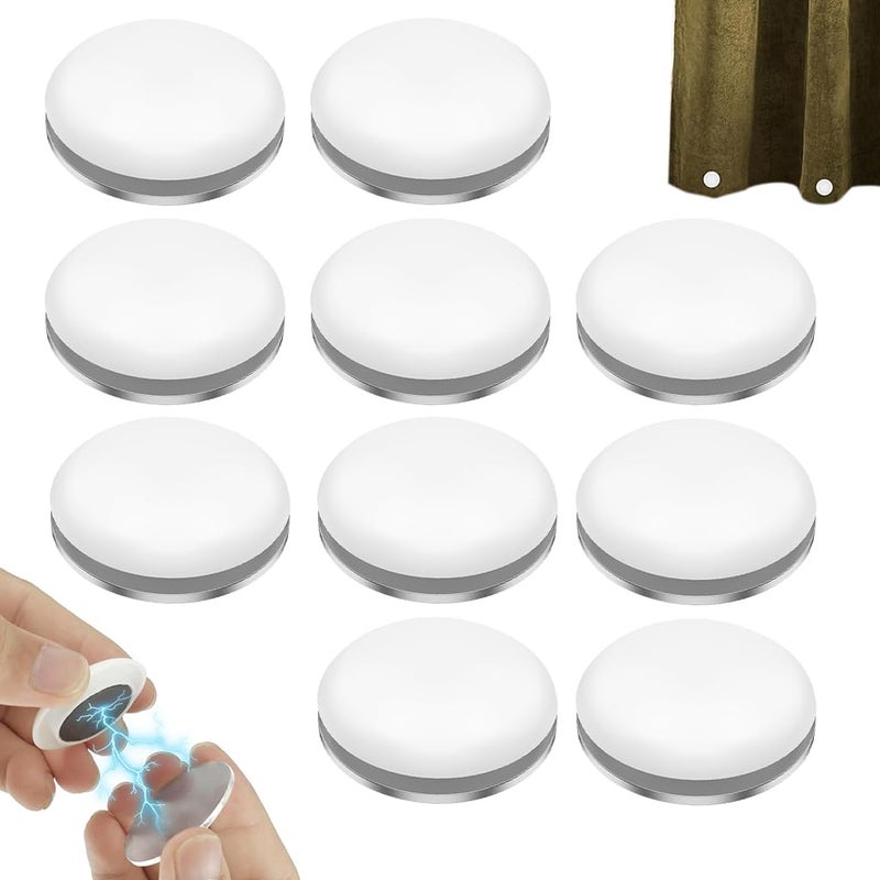هاسذيب HASTHIP® 10 أزواج من أوزان الستائر المغناطيسية للاستحمام، ومغناطيسات الأقمشة المعدنية القوية، وأزرار الإيقاف المغناطيسية للستائر، والنافذة، والباب، والحمام، وغرفة النوم، والمكتب، والأبيض - Image 1