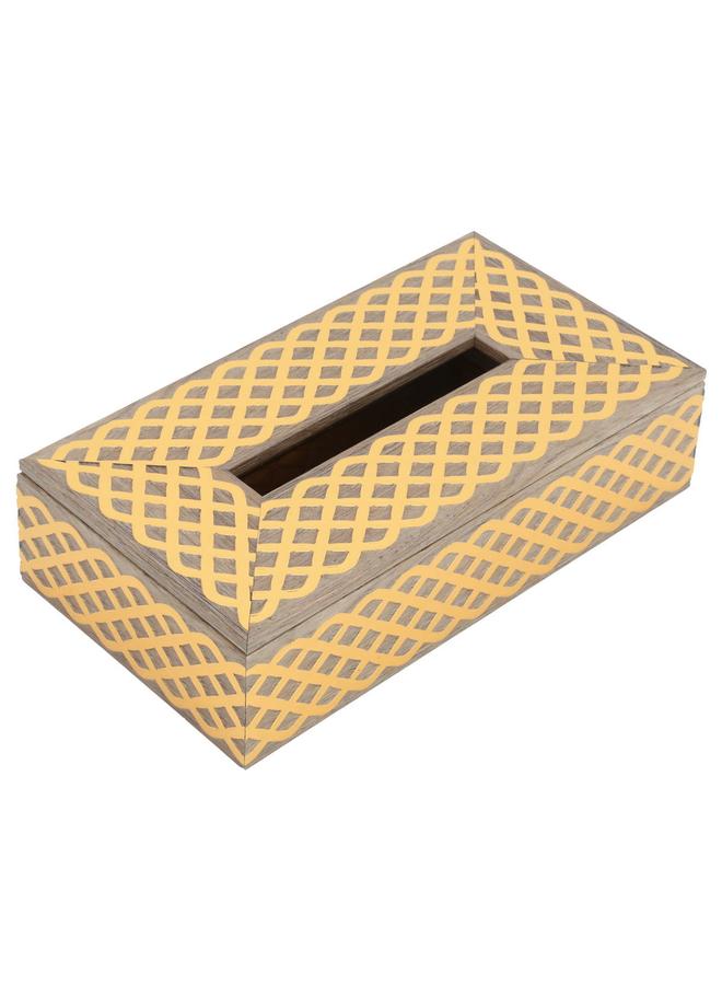 Alsaif Wooden Tissue Box 23.5X13X6 Cm Gilded Engraving Beige  - Image 1