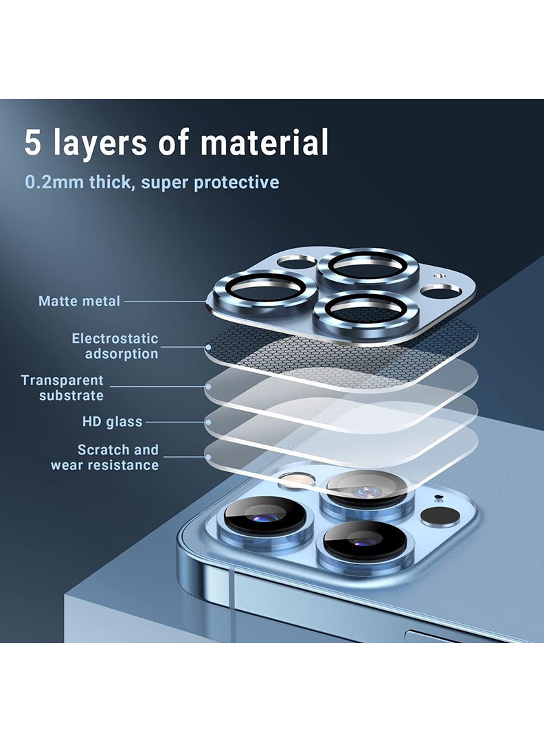 Theodor iPhone 13 Pro Max/ 13 Pro  Camera Lens Protector With 9H Tempered Glass Camera Ring Anti Scratch Metal Plate [Drop Protection], Case Friendly Camera Cover, Sierra Blue - Image 5