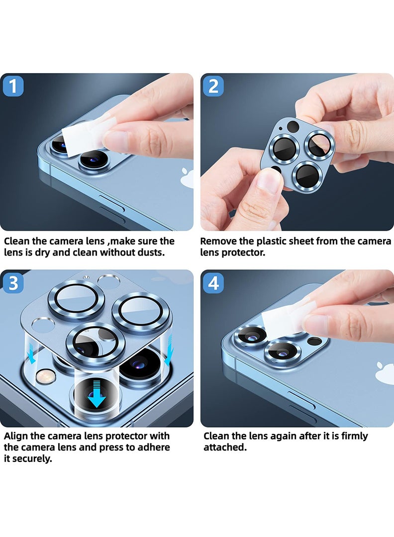 Theodor iPhone 13 Pro Max/ 13 Pro  Camera Lens Protector With 9H Tempered Glass Camera Ring Anti Scratch Metal Plate [Drop Protection], Case Friendly Camera Cover, Sierra Blue - Image 4
