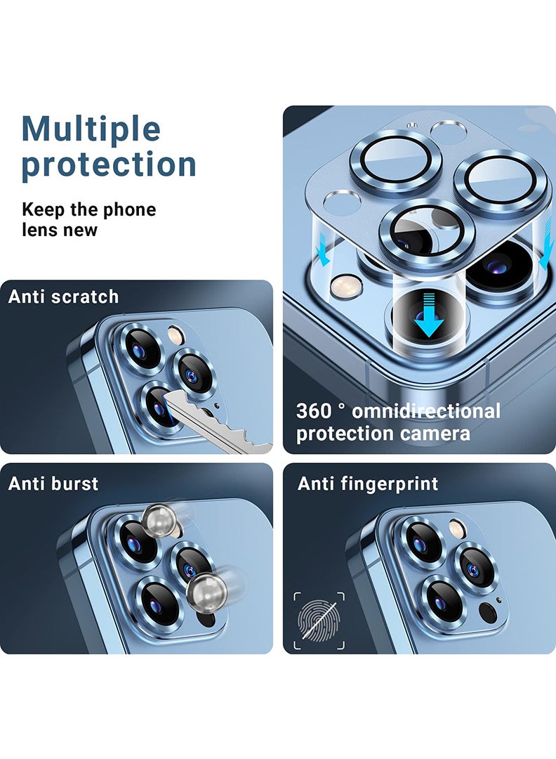Theodor iPhone 13 Pro Max/ 13 Pro  Camera Lens Protector With 9H Tempered Glass Camera Ring Anti Scratch Metal Plate [Drop Protection], Case Friendly Camera Cover, Sierra Blue - Image 3