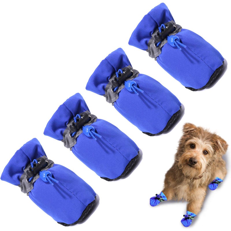 Dog Boots Waterproof Puppy Shoes: 4Pcs Anti- Slip Dogs Boots Paw Protector Walking Pet Booties for Small Medium Dogs Blue - Image 1