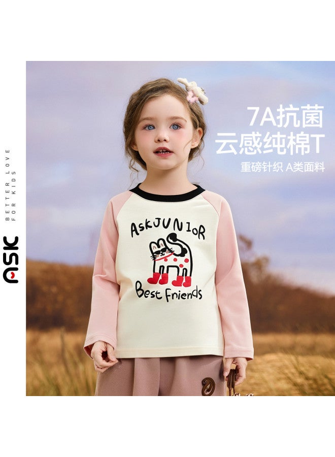 ASK JUNIOR Children's Long Sleeve T-shirt 2025 Autumn Kids Raglan Sleeve Pure Cotton Base Layer Girl's - Image 2