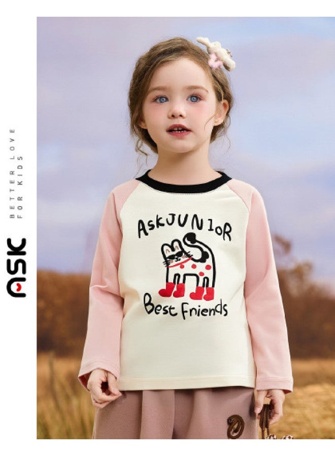ASK JUNIOR Children's Long Sleeve T-shirt 2025 Autumn Kids Raglan Sleeve Pure Cotton Base Layer Girl's - Image 1