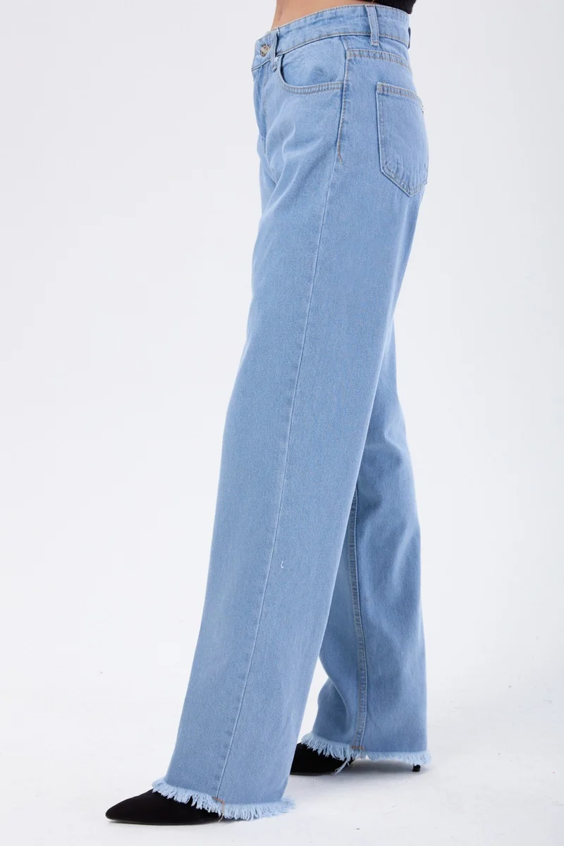 Tofisa 23665-ICE-BLUE High Waist Palozzo Tassel Jeans