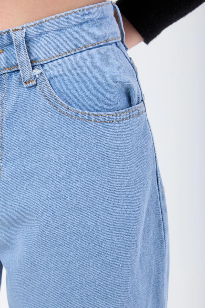Tofisa 23665-ICE-BLUE High Waist Palozzo Tassel Jeans