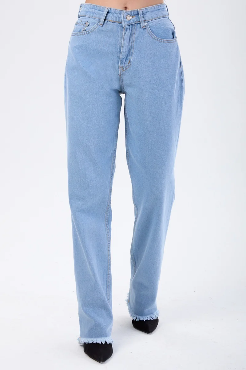 Tofisa 23665-ICE-BLUE High Waist Palozzo Tassel Jeans