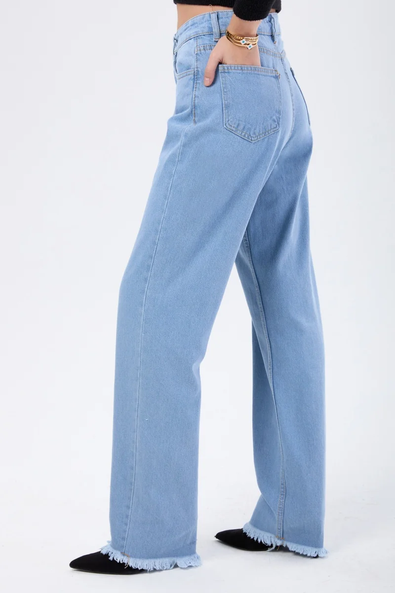 Tofisa 23665-ICE-BLUE High Waist Palozzo Tassel Jeans