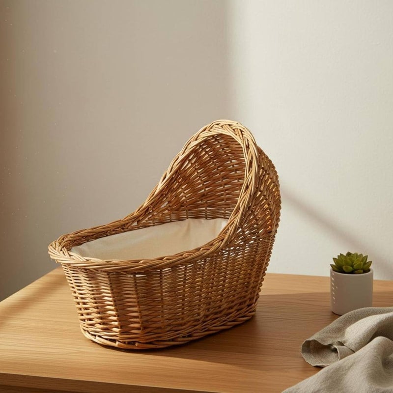 Qianly Wicker Woven Pet Bed Handwoven Woven Animal Basket Multi-Functional Infant Basket Photography Prop for Photographers, Home Decor, Nursery, M - Image 4