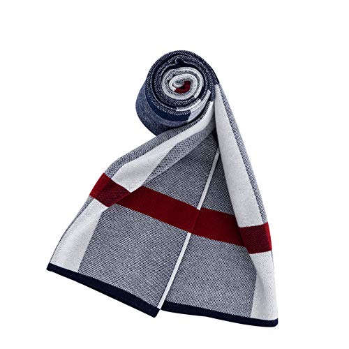 Lallier Men's Merino Wool Scarf, Long Winter Neckwear with Gift Box (Navy Tartan) - Image 2