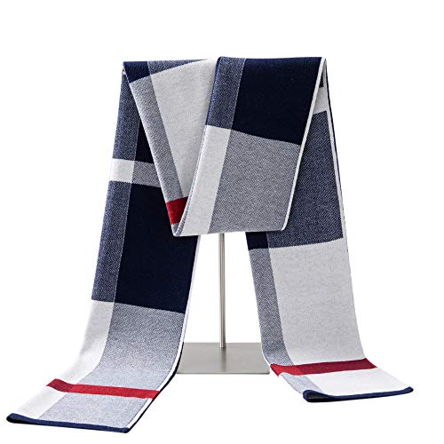 Lallier Men's Merino Wool Scarf, Long Winter Neckwear with Gift Box (Navy Tartan) - Image 1