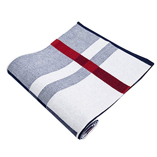 Lallier Men's Merino Wool Scarf, Long Winter Neckwear with Gift Box (Navy Tartan) - Image 5
