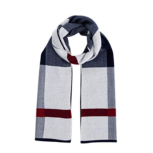 Lallier Men's Merino Wool Scarf, Long Winter Neckwear with Gift Box (Navy Tartan) - Image 3