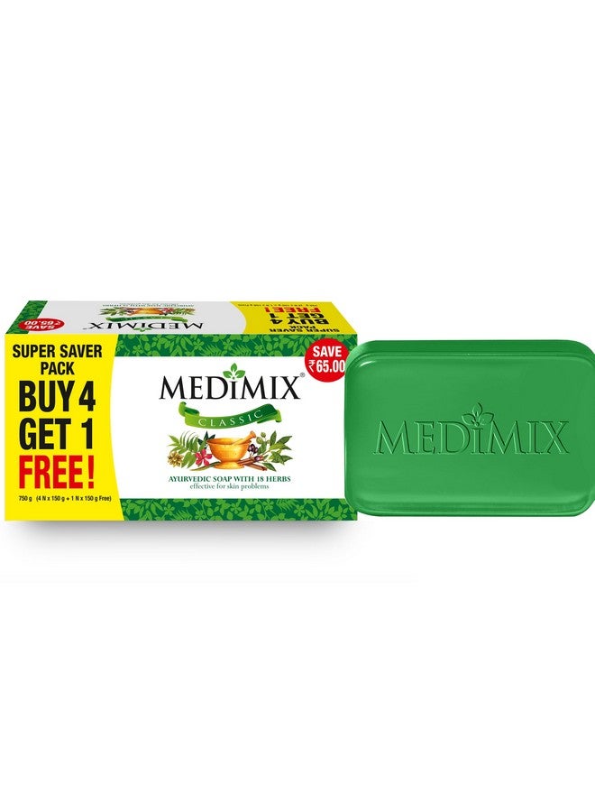Medimix Medimix Classic Ayurvedic Traditionally Made Soap 150g (4 + 1 Combo Pack) | Infused with 18 Herbs | Effective for Skin Problems - Image 1