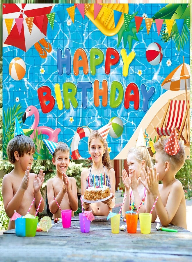 NUTTYBASH Pool Party Birthday Decorations, Happy Birthday Pool Party Banner Backdrop Decorations, Summer Birthday Party Decorations Swimming Pool Party Decorations for Hawaiian Flamingo Party - Image 2
