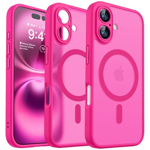 CANSHN Magnetic for iPhone 16 Case Upgraded Full Camera Protection Compatible with Magsafe Translucent Matte Shockproof Protective Phone Case for iPhone 16 Hot Pink - Image 1