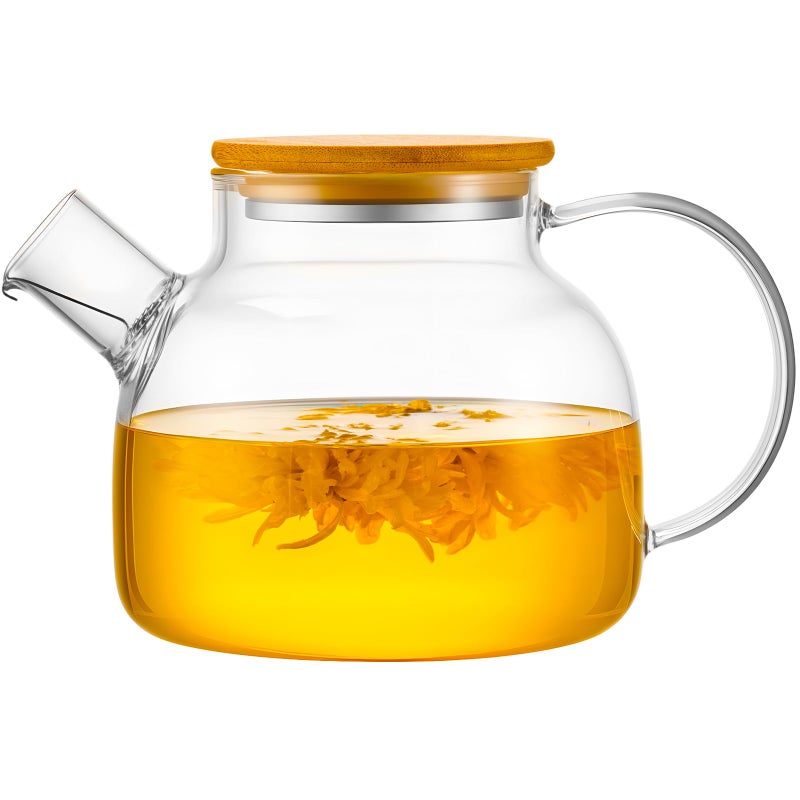 PARACITY Glass Teapot Stovetop 40 OZ Borosilicate Clear Tea Kettle with Removable 188 Stainless Steel Infuser Teapot Blooming and Loose Leaf Tea Maker Tea Brewer for Camping Travel