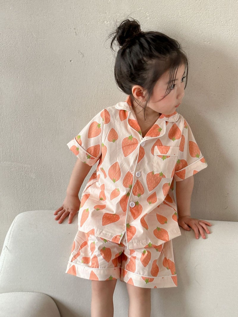 Childrens Pajamas Summer Thin Girls Cotton Full Baby suit 2025 New Kids Boys Short-sleeved Home Clothes X86078 red home clothes 