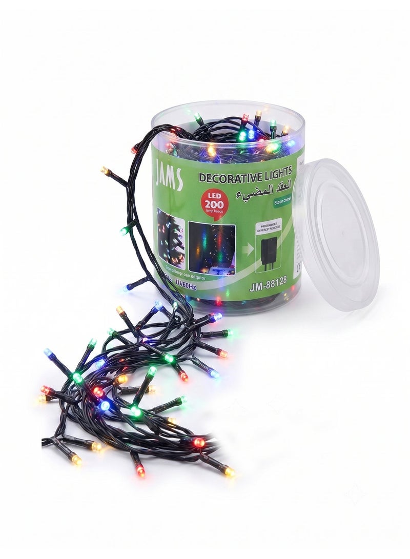 جامز أضواء زينة JAMS 200 LED | JM-88128 | 20 متر، متعددة الألوان | 8 أوضاع إضاءة | مقاومة للماء بمعيار IP44 | قابس بريطاني - Image 1