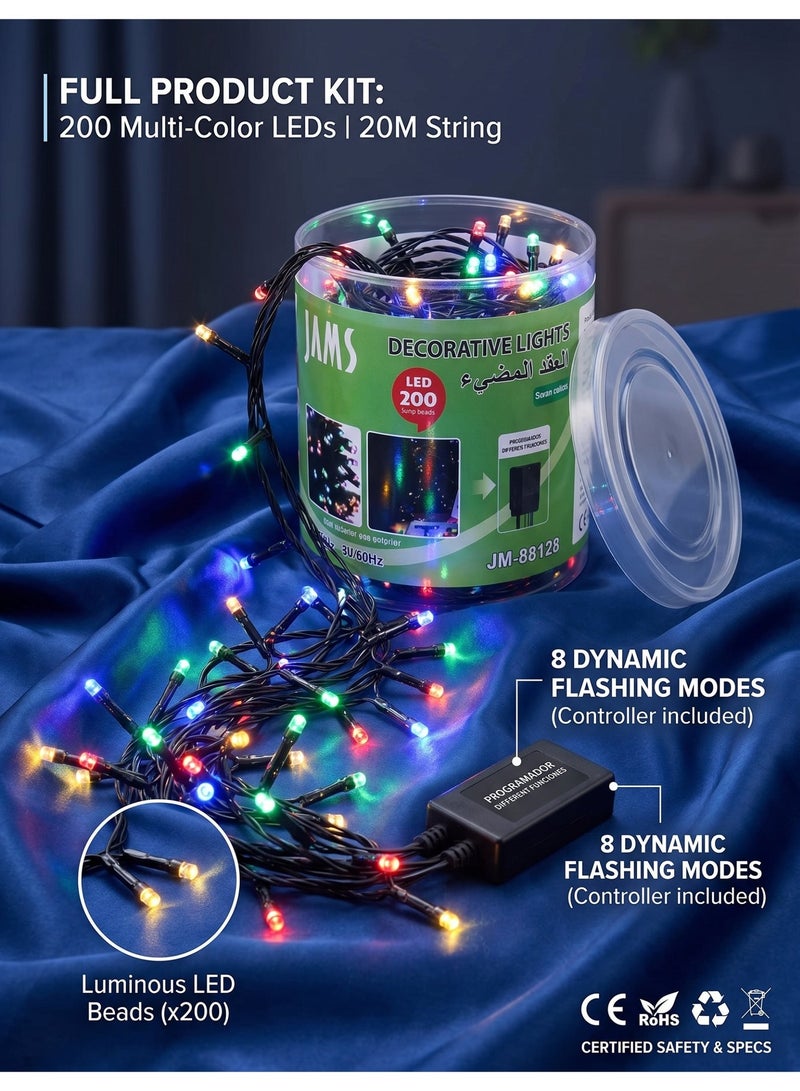 جامز أضواء زينة JAMS 200 LED | JM-88128 | 20 متر، متعددة الألوان | 8 أوضاع إضاءة | مقاومة للماء بمعيار IP44 | قابس بريطاني - Image 3