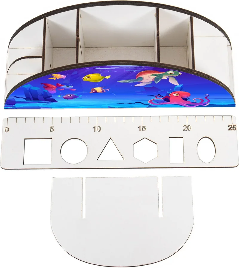 Notpa Wooden Vip Submarine World Rainbow Ruler Desktop Pencil Holder Organizer For Kids vip8