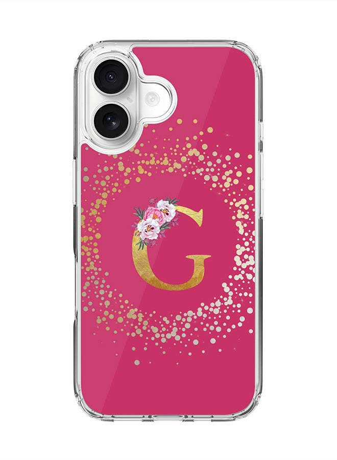 Stylizedd Classic Clear MagSafe Case for iPhone 17 , Hybrid Soft Case Flexible Edges Anti Drop TPU PC Gel Thin Transparent Cover [ Designed for iPhone 17 ] - Custom Monogram Initial Letter Floral Pattern Alphabet - G ( Deep Pink Rose )