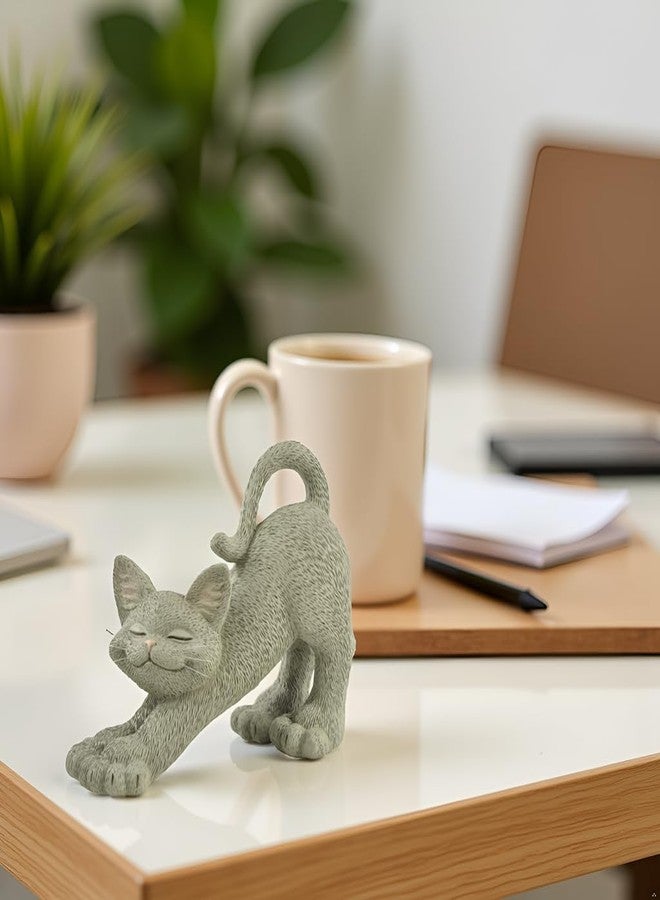 JFSM INC. Whimsical Stretching Gray Cat Figurine - 4.5" Hand-Painted Resin Kitty Sculpture for Relaxing Home or Office Decor - Zen-Inspired Desk Accent or Shelf Ornament for Cat Lovers - Image 5