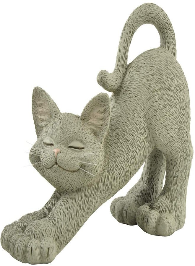 JFSM INC. Whimsical Stretching Gray Cat Figurine - 4.5" Hand-Painted Resin Kitty Sculpture for Relaxing Home or Office Decor - Zen-Inspired Desk Accent or Shelf Ornament for Cat Lovers - Image 1